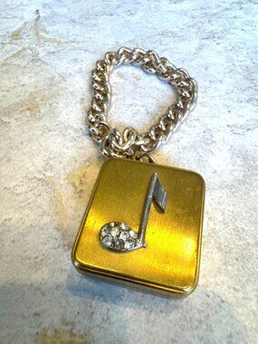 Vintage Gold Tone Music Note Box Charm Bracelet Japan